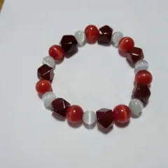 天然石とガラスのブレスレット　レッド　赤系　②