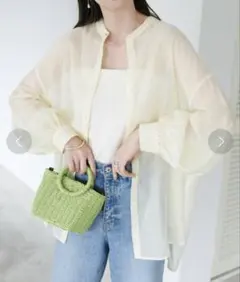 新品☆ディスコート☆シアーバンドカラーシャツ☆アイボリーイエロー