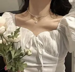 ネックレス 二連 パール ビーズ ゴールド レディース お洒落アクセサリー