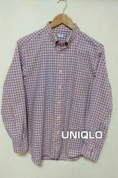 UNIQLO ピンクと青のチェック長袖シャツ