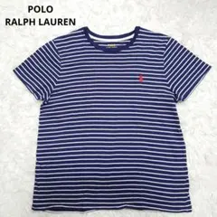 ✩美品✩ ラルフローレン 半袖Tシャツ Lサイズ ボーダー 刺繍ロゴ ネイビー