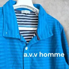 【極美品】a.v.v HOMME メンズ カーディガン XL 水色 透けボーダーのサムネイル