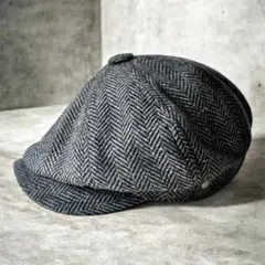 L グレー ヘリンボーン キャスケット 帽子 メンズ ハンチング ヘリンボーン柄