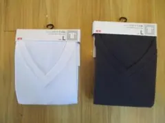 廃盤商品ユニクロメンズドライカラーVネックT Lサイズ2枚セット WHT NVY