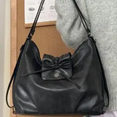 charme センターリボン3wayレザーバッグ　黒