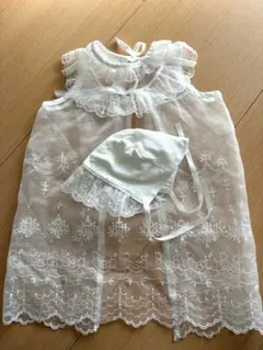 ベビー用刺繍ドレスと帽子セット 50~60cm