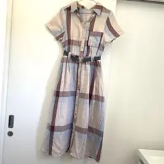 チェック柄 半袖シャツワンピース ベルト付き　REDYAZEL