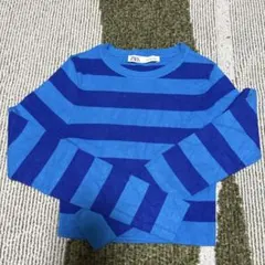 ZARA 青ストライプ 長袖ニットセーター