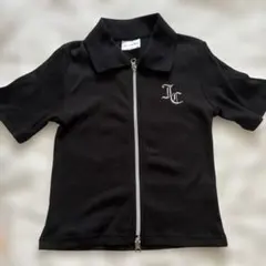 レディース ジップ黒半袖Tシャツ 夏服
