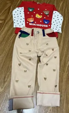 未使用に近いミキハウス　プッチーtシャツ　デニムパンツのセット
