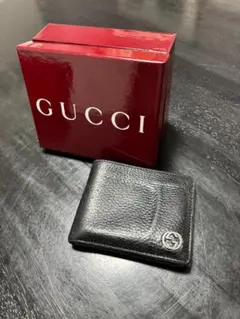 希少！グッチレザー インターロッキング バイカラー　黒×青