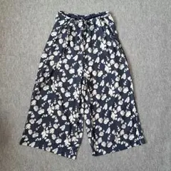nano universe イージーパンツ フラワープリントウエスト紐