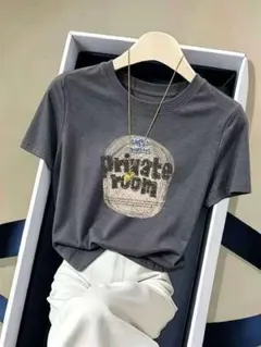 Private Room ロゴプリント 半袖Tシャツ チャコールグレー