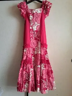 「お値下げ」フラダンス用、ローズピンクの花柄ドレス　(美品)