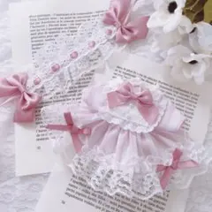 ぬい服16cm ストライプのワンピース ピンク