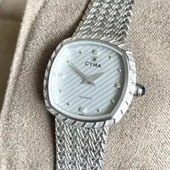 稼動品　美品　CYMA シーマ　4Pストーン　ボーダー文字盤　メッシュ　腕時計のサムネイル