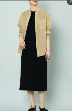 美品 BEIGE ベージ【洗える/日本製】リネン混スタンドカラーブラウス M〜Ｌのサムネイル