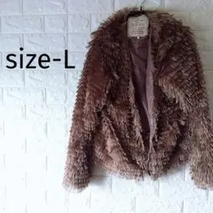 レディーストップス　アウターブラウン ケミカルファーショートジャケット　L