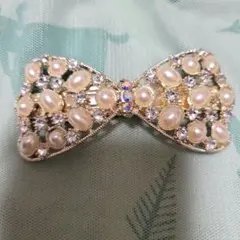 リボン型パールクリスタルヘアクリップ