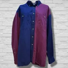 90s sears バイカラー 長袖シャツ ボルドー　ネイビー