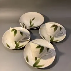 オールドノリタケ　木の葉　カップ＆ソーサー　３客セット　森村陶器　MC
