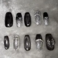 ブラックシルバーラメネイルチップセット