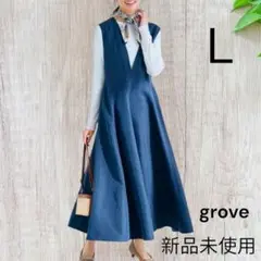 ✨新品未使用✨grove デニム風Vネックフレアワンピース