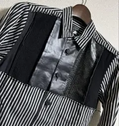 コムデギャルソンオムプリュス　異素材切り替え　ドッキング　ストライプシャツ