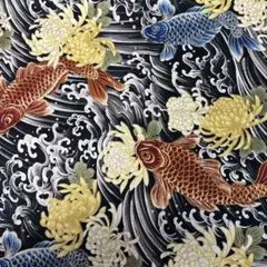 シーチングの金ラメ入り鯉プリント 1M