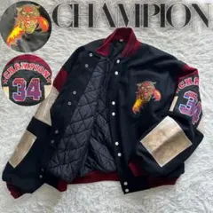 激レア✨ XXL相当　チャンピオン　スタジャン　レザー×ウール　切り替え　虎