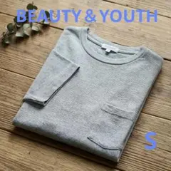 BEAUTY&YOUTH 細ボーダー ポケットTシャツ S グレー アローズ