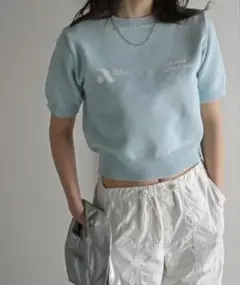 ライトブルー クロップドTシャツ M
