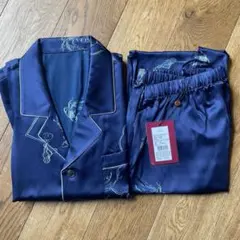 [新品］KUNTIANG メンズパジャマ　ネイビーXL シルク100%