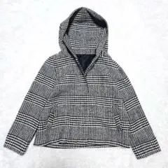 グレンチェック フーデッドコート ウール混 M 美品 ショート丈 きれいめ