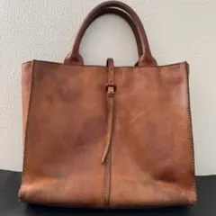 genten TOSCAシボ革　レザー　ブラウン　トートバッグ　本革ハンドバッグ