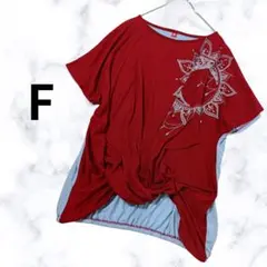 アミナ ♪ ドルマンスリーブトップス 赤 水色 F バイカラー 太陽柄プリントのサムネイル
