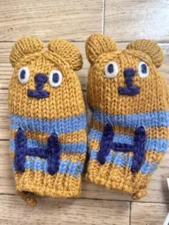 クマの顔 ニット 手袋 指なし　子供用のサムネイル