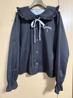 ⭐︎新品⭐︎KUR0MI 耳付き フリル襟 ブラウス ブラックシャツ 長袖 Mのサムネイル