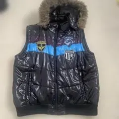 REFINED ワッペン付き 中綿ベスト フェイクファー フード付き