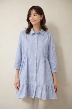 ZARA 青白ストライプ シャツワンピース チュニック　XS