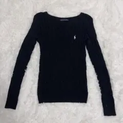 Polo ラルフローレン　ケーブルニット　セーター　ホース刺繍　黒　Lサイズ