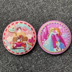 2個　新品　未使用　シュガーラッシュ　アナ雪　ディズニー　刺繍缶バッジ