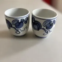 青と白の手描き湯飲み2個セット