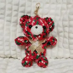 あみぐるみ　マフラー付きくまとハート　キーホルダー 編みぐるみ かぎ針編み くま クマ ハート カップル ペア キーホルダー