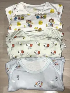 ★スヌーピー &犬柄　ユニクロUNIQLO長袖ベビー肌着 3枚セット　ロンパース