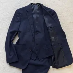 【美品】SUIT SELECTスーツセレクト　3ピース　ビジネススーツ　ネイビー
