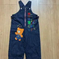 美品デニムオーバーオール クマ刺繍 100cm ミキハウス