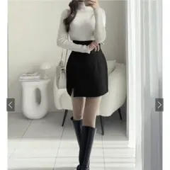 ♡GRL インパン付きハイウエストスリットミニスカートpm719 黒♡