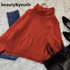 美品＊BY ウール100 スリットタートルネックニット　オレンジ