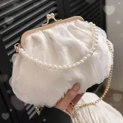 【訳あり】パーティーバッグ シフォン がま口 ハンドバッグ パール 成人式
